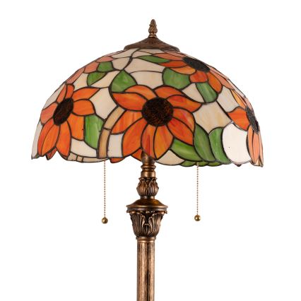 Brilagi - Candeeiro de pé Tiffany em vitral SUNFLOWER 2xE27/60W/230V