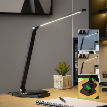 Brilagi - Candeeiro de secretária LED regulável com controlo tátil e carregamento sem fios QI MODO CHARGE LED/7W/5V 3000/4000/6000K preto