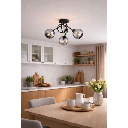 Brilagi - Candeeiro de tecto aplicado DIOR 3xE27/60W/230V preto/cinzento fumado