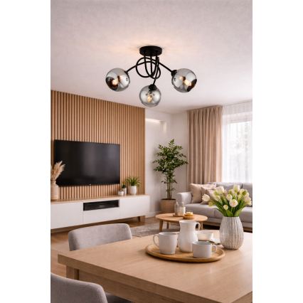 Brilagi - Candeeiro de tecto aplicado DIOR 3xE27/60W/230V preto/cinzento fumado
