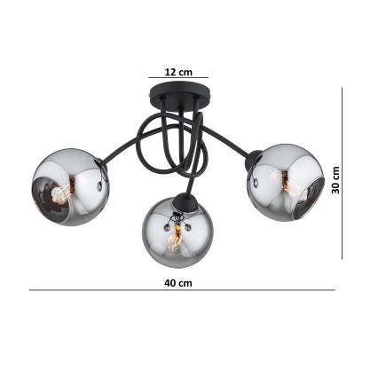 Brilagi - Candeeiro de tecto aplicado DIOR 3xE27/60W/230V preto/cinzento fumado