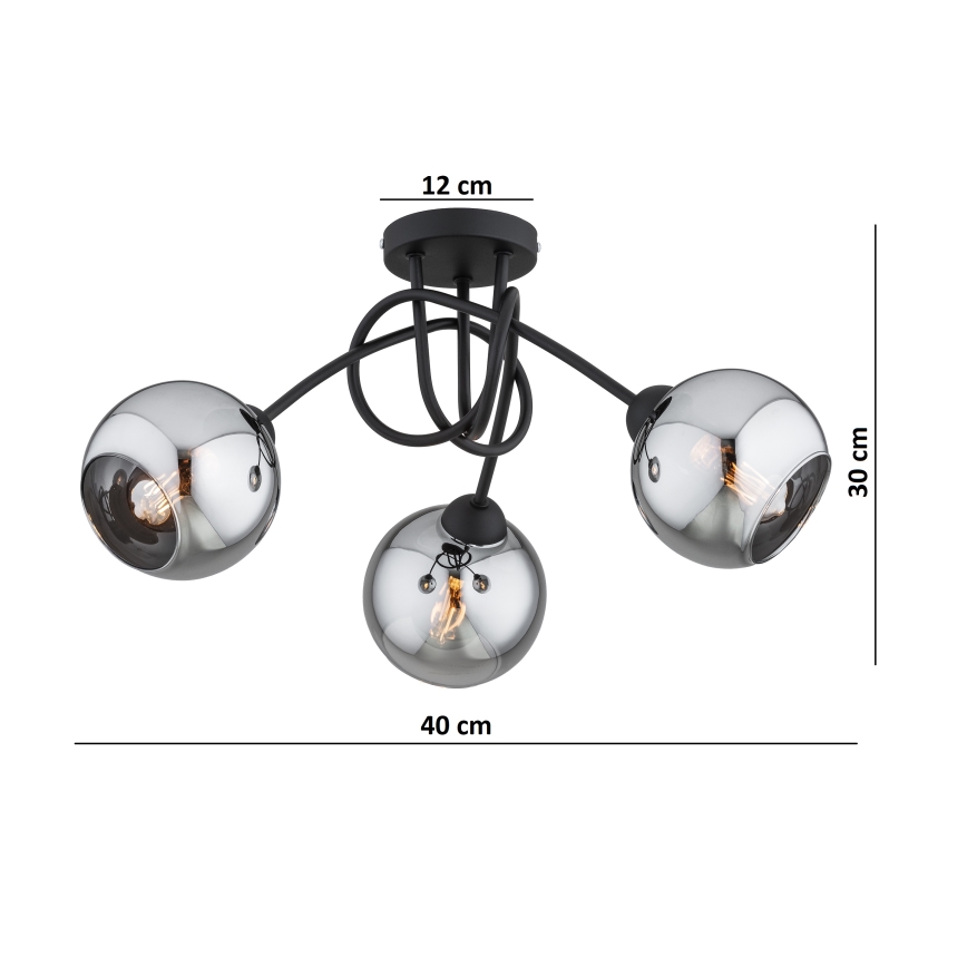 Brilagi - Candeeiro de tecto aplicado DIOR 3xE27/60W/230V preto/cinzento fumado
