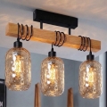 Brilagi - Candeeiro de tecto aplicado WOOD GLASS 3xE27/60W/230V pinho/preto/castanho fumado
