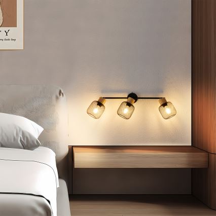 Brilagi - Candeeiro de tecto com 3 focos BASKLITE 3xE27/15W/230V madeira/preto