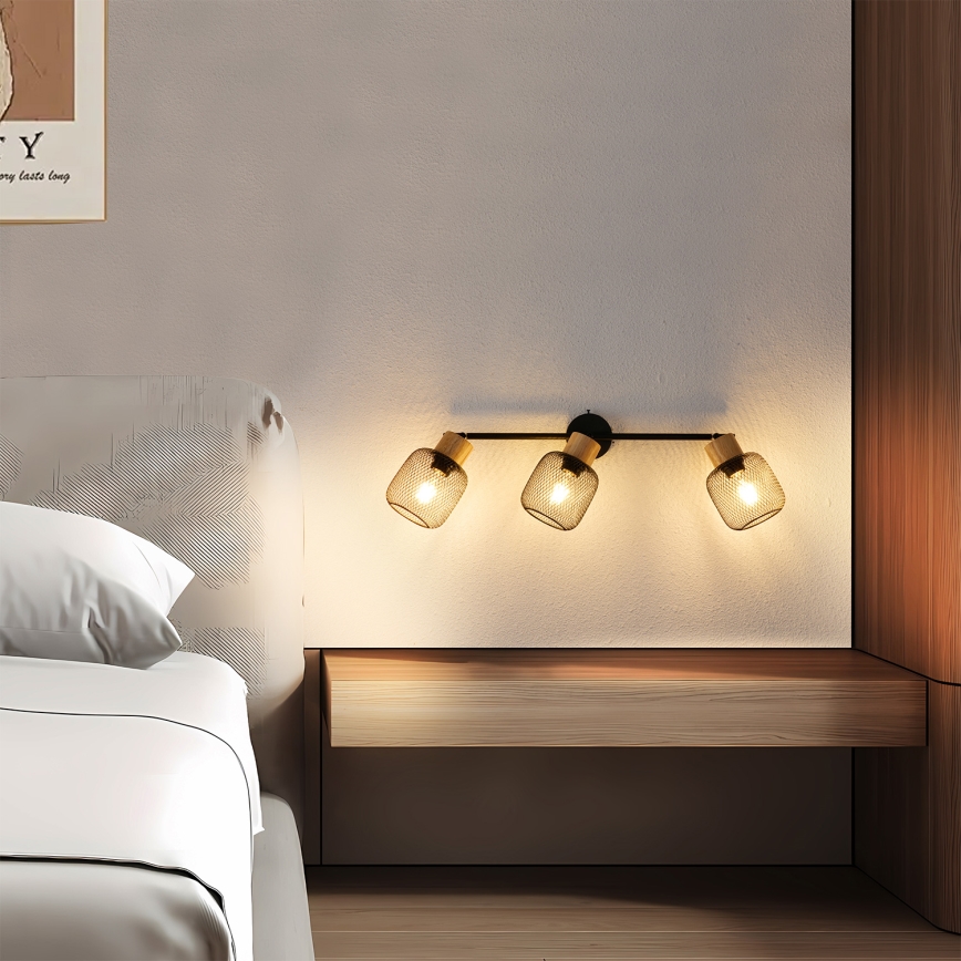 Brilagi - Candeeiro de tecto com 3 focos BASKLITE 3xE27/15W/230V madeira/preto