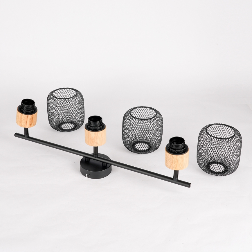 Brilagi - Candeeiro de tecto com 3 focos BASKLITE 3xE27/15W/230V madeira/preto