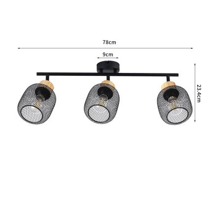 Brilagi - Candeeiro de tecto com 3 focos BASKLITE 3xE27/15W/230V madeira/preto