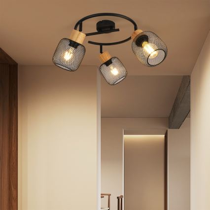 Brilagi - Candeeiro de tecto com 3 focos BASKLITE 3xE27/15W/230V madeira/preto