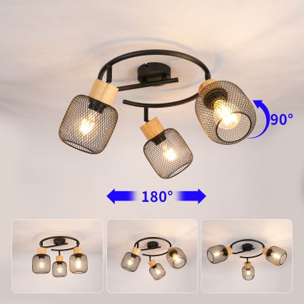 Brilagi - Candeeiro de tecto com 3 focos BASKLITE 3xE27/15W/230V madeira/preto