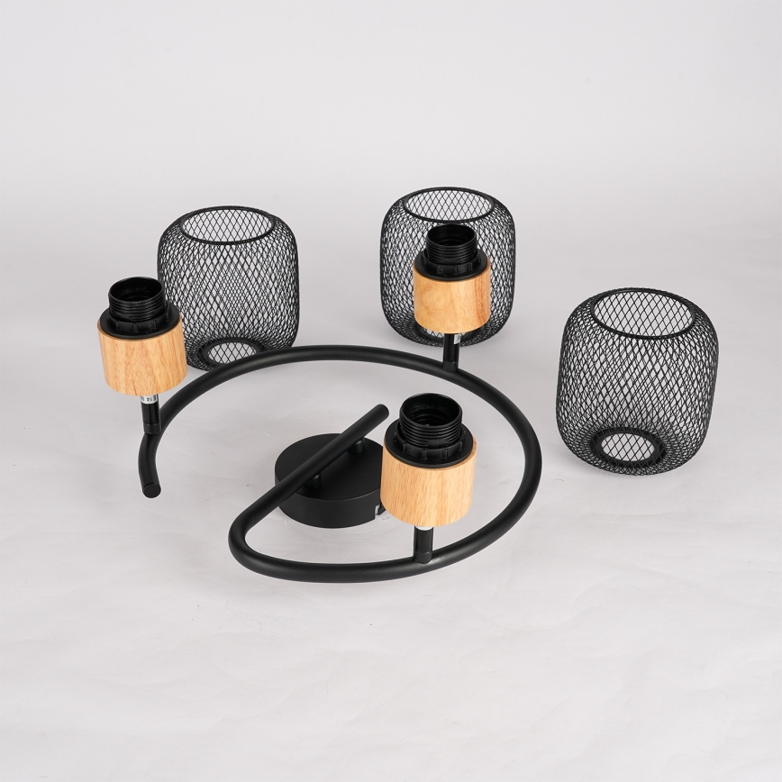 Brilagi - Candeeiro de tecto com 3 focos BASKLITE 3xE27/15W/230V madeira/preto