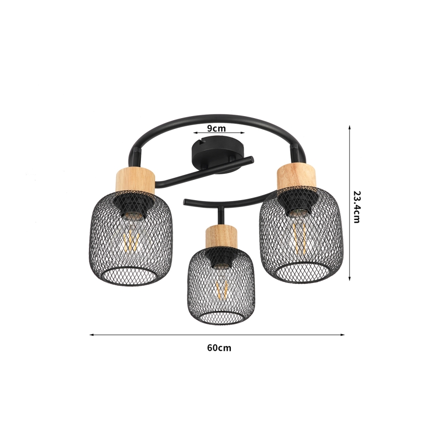 Brilagi - Candeeiro de tecto com 3 focos BASKLITE 3xE27/15W/230V madeira/preto