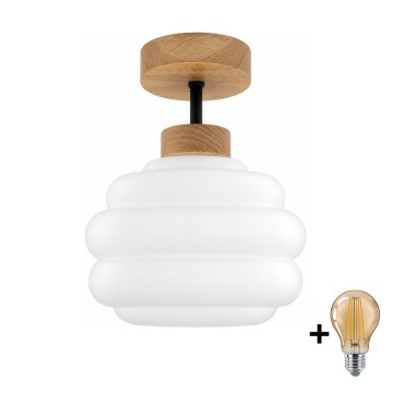 BRILAGI - Candeeiro de tecto de superfície LED RETRO GLASS 1xE27/60W/230V Ø 20 cm carvalho/branco