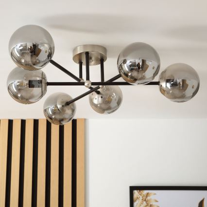 Brilagi - Candeeiro de tecto de superfície MALIVA 6xE14/15W/230V cromo mate/vidro fumado