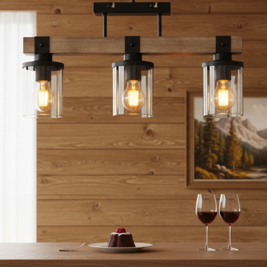 Brilagi - Candeeiro de tecto de superfície VISTA 3xE27/60W/230V carvalho