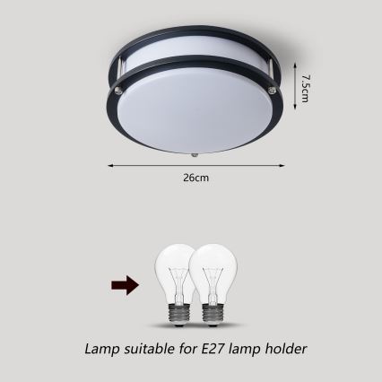 Brilagi - Candeeiro de tecto ELARO 2xE27/40W/230V diâmetro 26 cm preto
