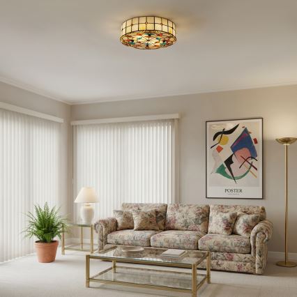Brilagi - Candeeiro de tecto estilo Tiffany em vitral MIRABELLA 3xE27/60W/230V, diâmetro 40 cm