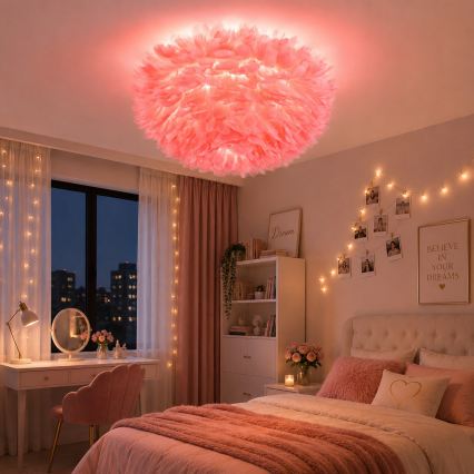 Brilagi - Candeeiro de tecto FEATHER 3xE27/40W/230V diâmetro 50 cm rosa