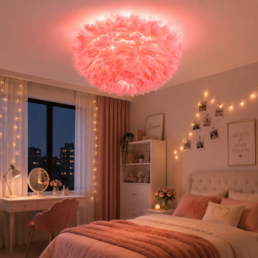 Brilagi - Candeeiro de tecto FEATHER 3xE27/40W/230V diâmetro 50 cm rosa