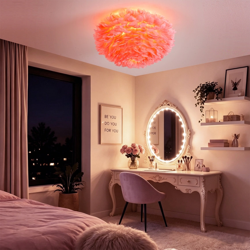 Brilagi - Candeeiro de tecto FEATHER 3xE27/40W/230V diâmetro 50 cm rosa