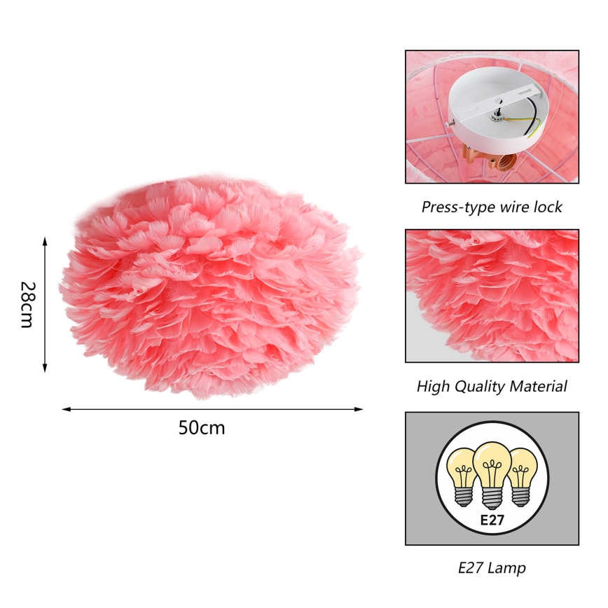 Brilagi - Candeeiro de tecto FEATHER 3xE27/40W/230V diâmetro 50 cm rosa