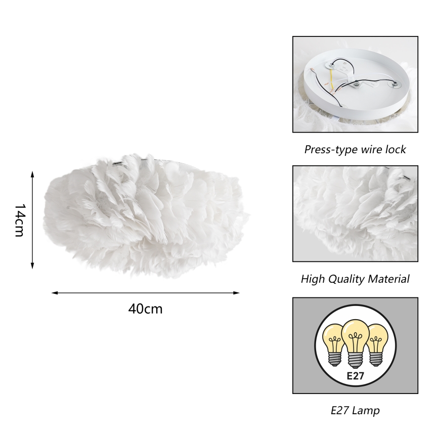 Brilagi - Candeeiro de tecto FEATHER 3xE27/40W/230V Ø 40 cm branco