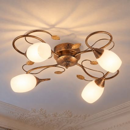BRILAGI - Candeeiro de tecto GRACE 4xE27/40W/230V diâmetro 68 cm pátina/cobre