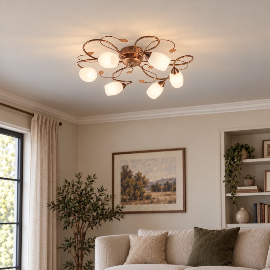 BRILAGI - Candeeiro de tecto GRACE 6xE27/40W/230V Ø 79 cm pátina/cobre