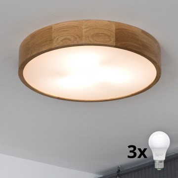 Brilagi - Candeeiro de tecto LED CARVALHO 3xE27/15W/230V, acabamento em carvalho, diâmetro 47,5 cm