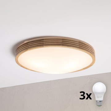 Brilagi - Candeeiro de tecto LED CARVALHO MODERN SLIM 3xE27/60W/230V, diâmetro 47,5 cm, acabamento carvalho