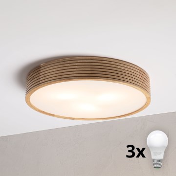 Brilagi - Candeeiro de tecto LED CARVALHO MODERNO 3xE27/60W/230V, diâmetro 47,5 cm, acabamento em carvalho