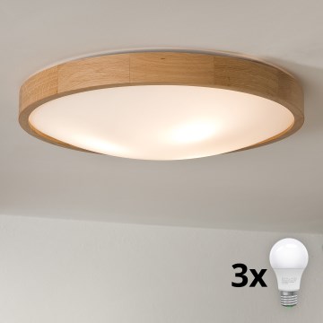 Brilagi - Candeeiro de tecto LED CARVALHO SLIM 3xE27/45W/230V, carvalho, diâmetro 47 cm