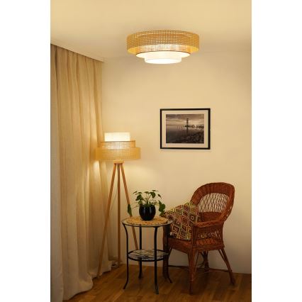 Brilagi - Candeeiro de teto LED CEDAR LUNETA LED/26W/230V Ø 60 cm rattan/castanho/creme