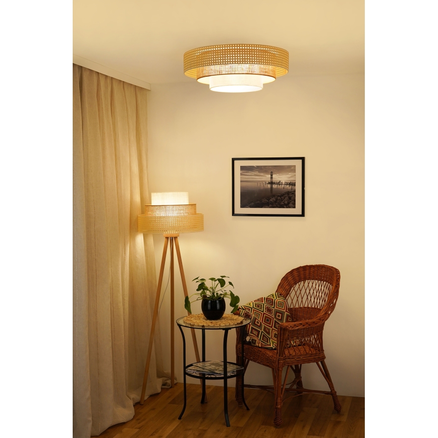 Brilagi - Candeeiro de teto LED CEDAR LUNETA LED/26W/230V Ø 60 cm rattan/castanho/creme