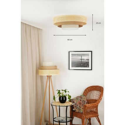 Brilagi - Candeeiro de teto LED CEDAR LUNETA LED/26W/230V Ø 60 cm rattan/castanho/creme