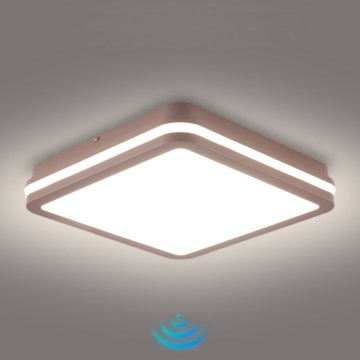 Brilagi - Candeeiro de tecto LED de exterior com sensor BENE LED/24W/230V 26x26 cm castanho IP54