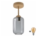 BRILAGI - Candeeiro de tecto LED de superfície RETRO GLASS 1xE27/60W/230V diâmetro 14 cm bege/cinzento fumado