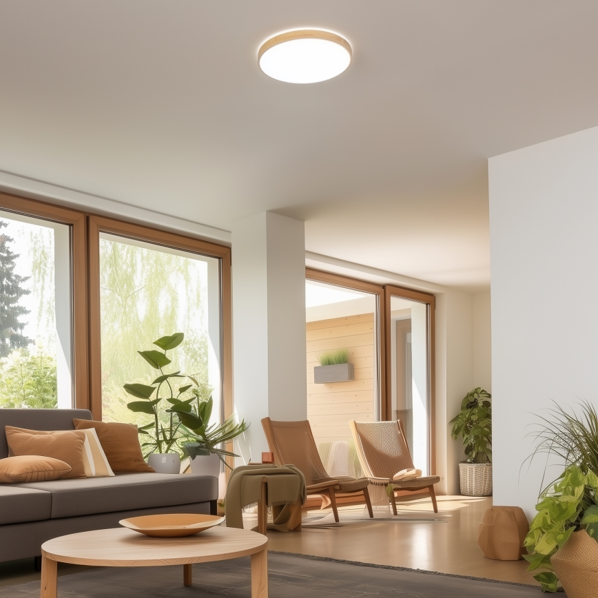 Brilagi - Luminária de teto LED regulável PINE LED/24W/230V, acabamento em madeira, Ø 42 cm 3000-6500K + controlo remoto