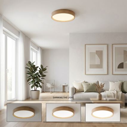 Brilagi - Luminária de teto LED regulável MANAROLA SMART LED/24W/230V 3000-6000K Wi-Fi Tuya Beacon diâmetro 41 cm carvalho + controlo remoto