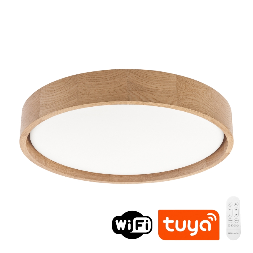 Brilagi - Luminária de teto LED regulável MANAROLA SMART LED/24W/230V 3000-6000K Wi-Fi Tuya Beacon diâmetro 41 cm carvalho + controlo remoto