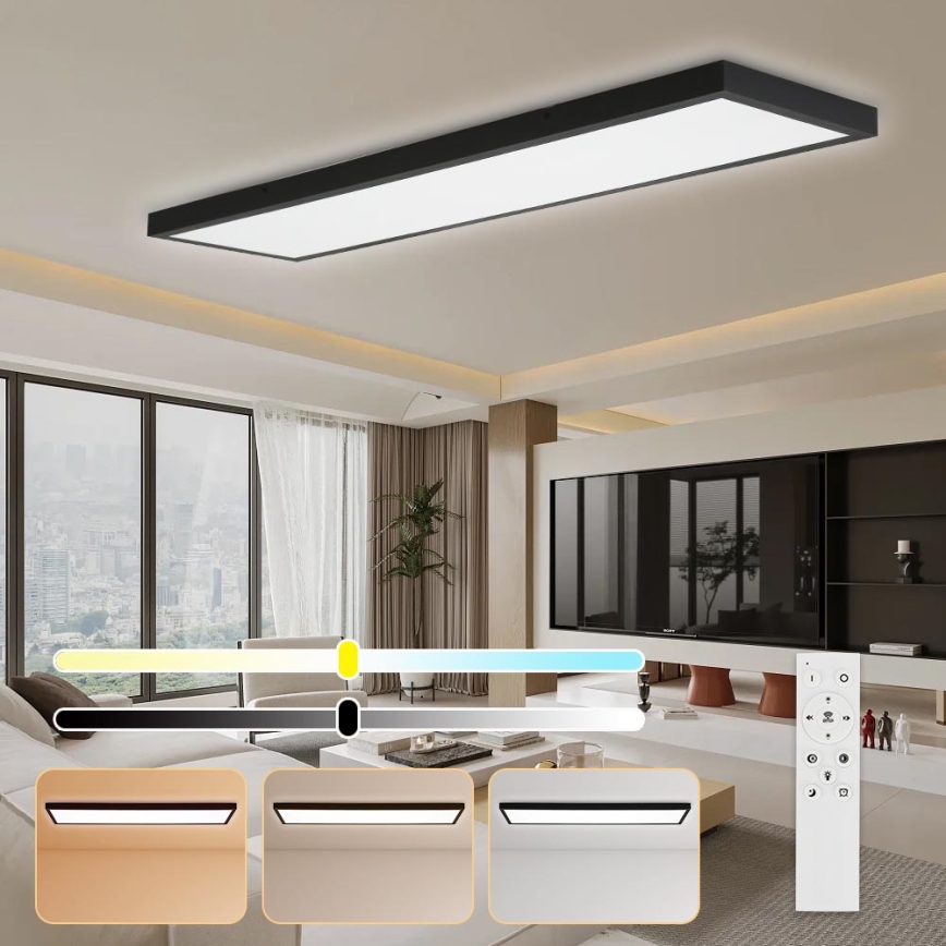 Brilagi - Candeeiro de tecto LED dimerizável para casa de banho FRAME SMART LED/50W/230V 120x30 cm 3000-6000K IP44 preto + controlo remoto