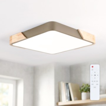 BRILAGI - Candeeiro de tecto LED dimerizável PILANA SQUARE LED/48W/230V 3000-6500K carvalho/bege 42x42 cm + comando remoto