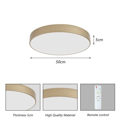 BRILAGI - Candeeiro de tecto LED regulável POOL LED/60W/230V 3000-6000K diâmetro 50 cm dourado + comando remoto