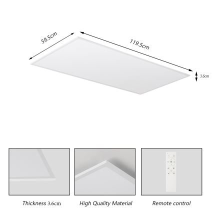 Brilagi - Candeeiro de teto LED regulável SLIMFRAME LED/80W/230V 120x60 cm 3000-6000K branco + controlo remoto
