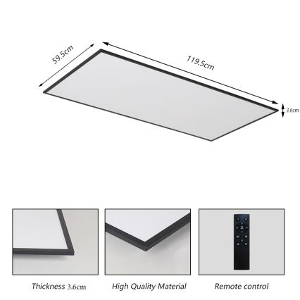 Brilagi - Luminária de teto LED regulável SLIMFRAME LED/80W/230V 120x60 cm 3000-6000K preta + controlo remoto