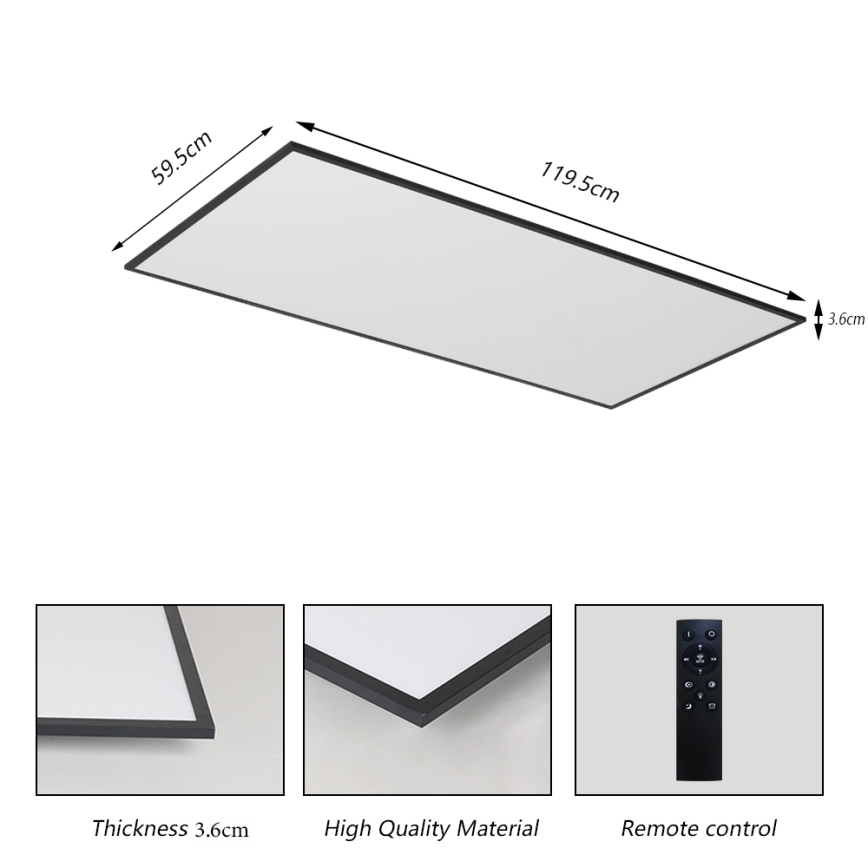 Brilagi - Luminária de teto LED regulável SLIMFRAME LED/80W/230V 120x60 cm 3000-6000K preta + controlo remoto
