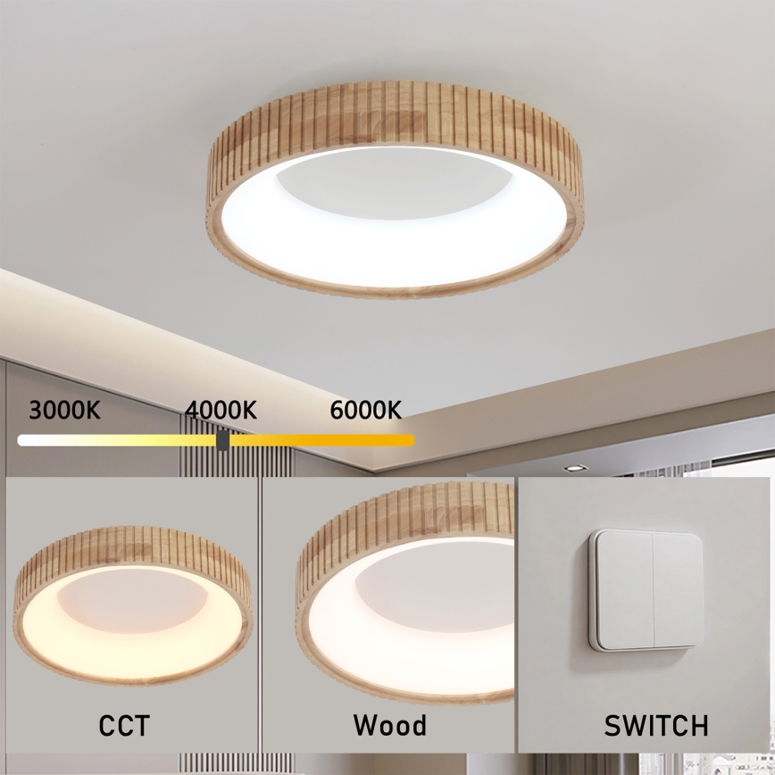 Brilagi - Luminária de teto LED FALCON WOOD MODERN LED/30W/230V 3000/4000/6000K Ø 45 cm madeira