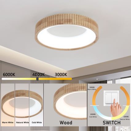 Brilagi - Luminária de teto LED FALCON WOOD MODERN LED/30W/230V 3000/4000/6000K Ø 45 cm madeira