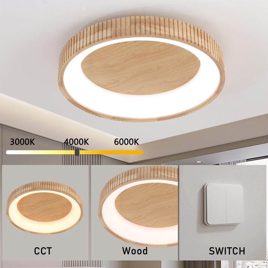 Brilagi - Candeeiro de tecto LED FALCON WOOD MODERN LED/40W/230V 3000/4000/6000K Ø 60 cm madeira