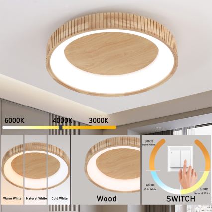 Brilagi - Candeeiro de tecto LED FALCON WOOD MODERN LED/40W/230V 3000/4000/6000K Ø 60 cm madeira