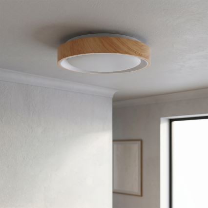 Brilagi - Candeeiro de tecto LED FLOCO LED/24W/230V, diâmetro 30 cm, acabamento em madeira/branco